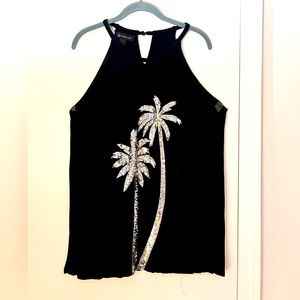 Black Sequin Palm Tree Top INC XL